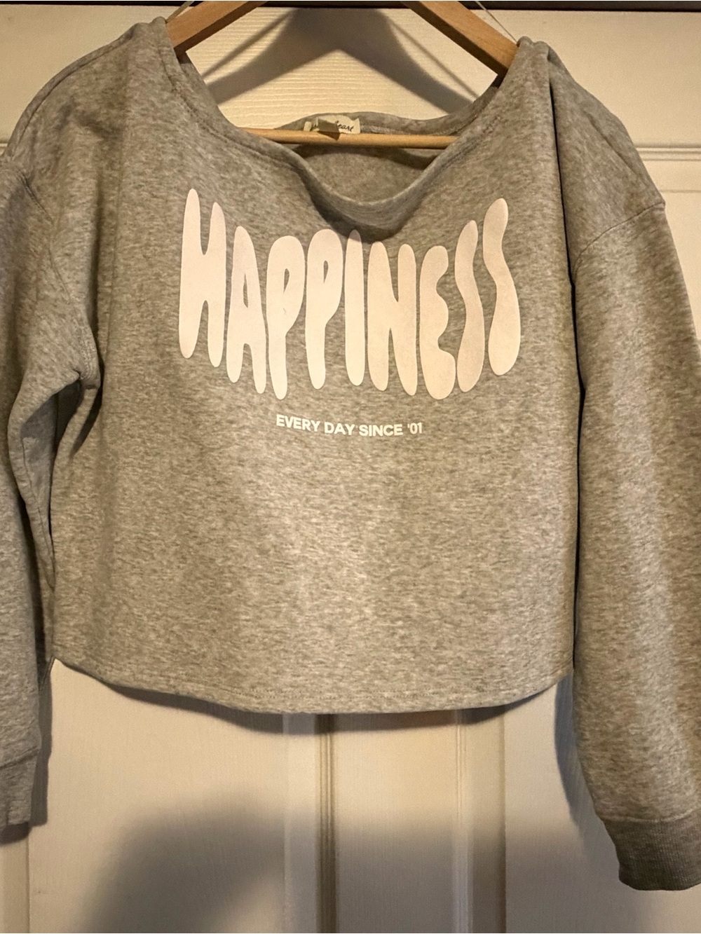 Derek Heart Grey 'HAPPINESS' Cropped Sweatshirt